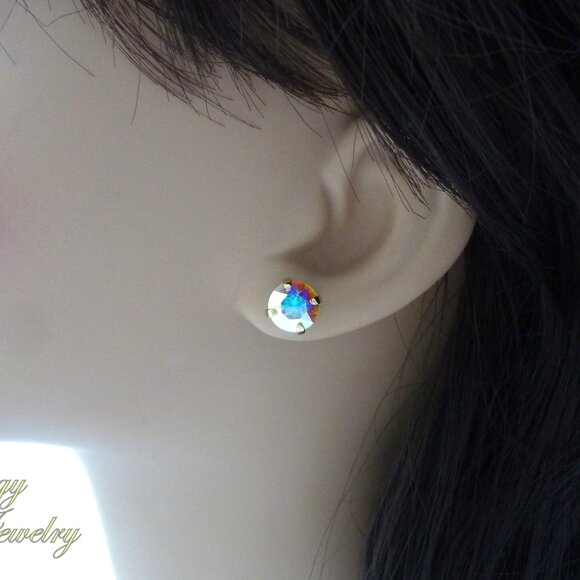 Swarovski Crystal Stud Earrings, 8mm Crystal AB - Picture 8 of 8